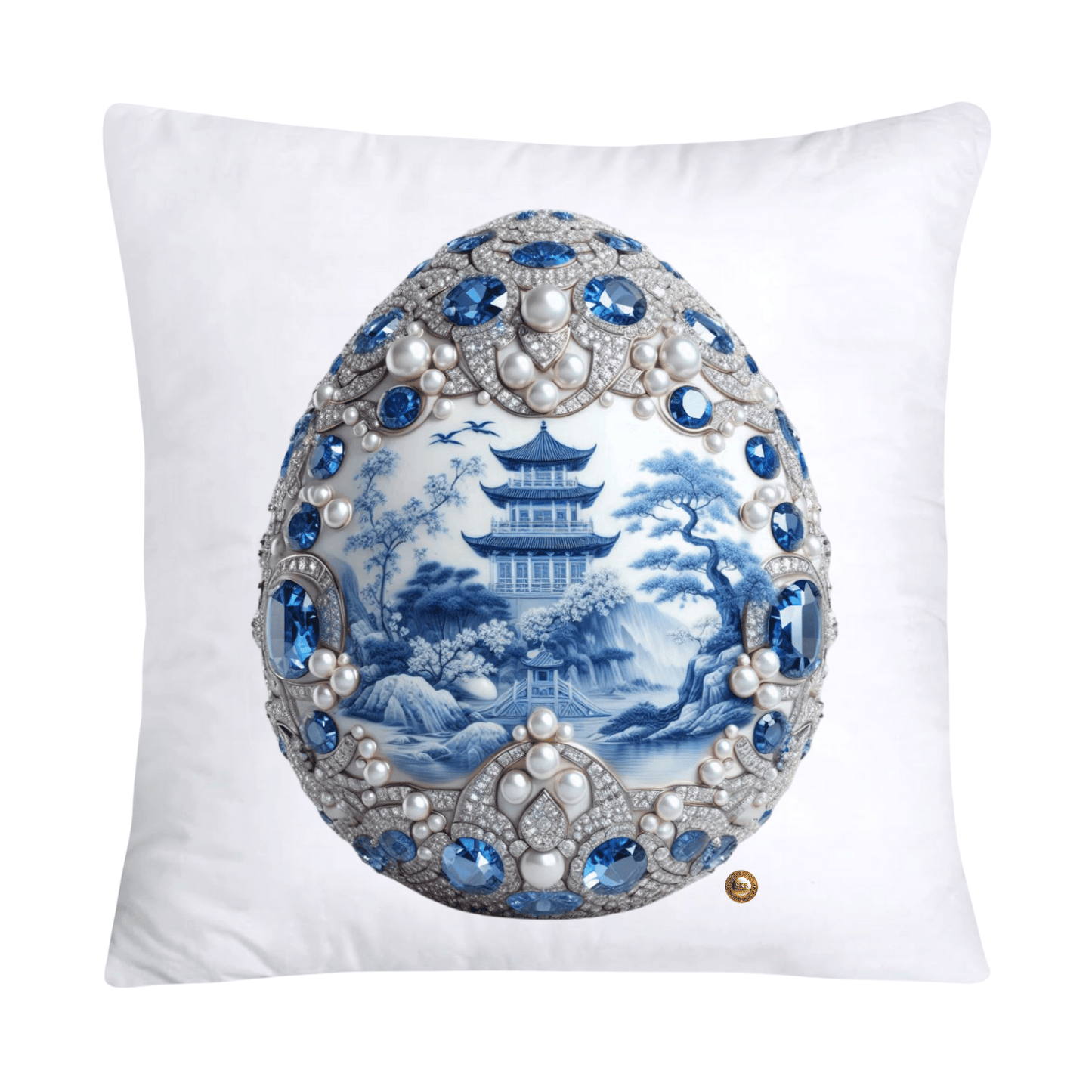 18x18 Blue Willow Chinoiserie Egg Pillow Covers-4466 SKB CREATIVE AI DESIGNS