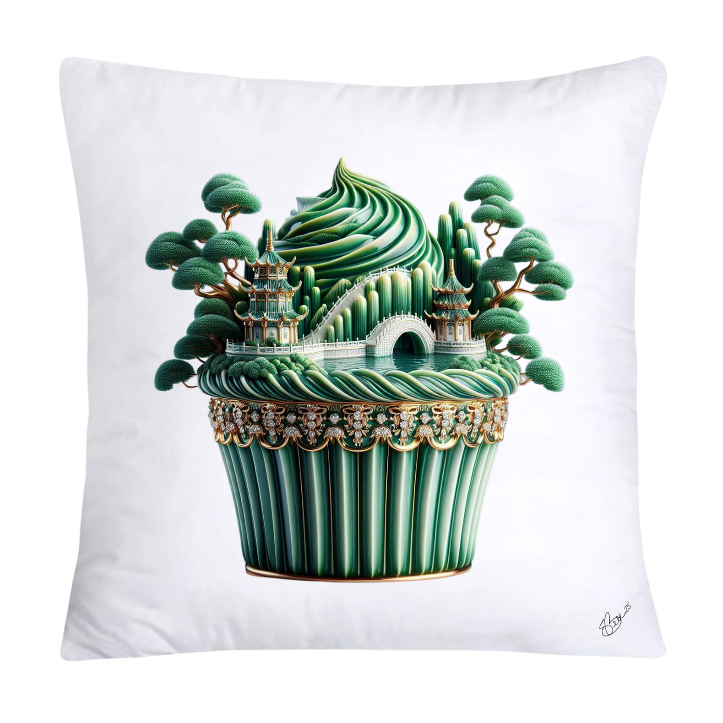 18x18 Green Willow Chinoiserie Cupcake Throw Pillow Covers-5388