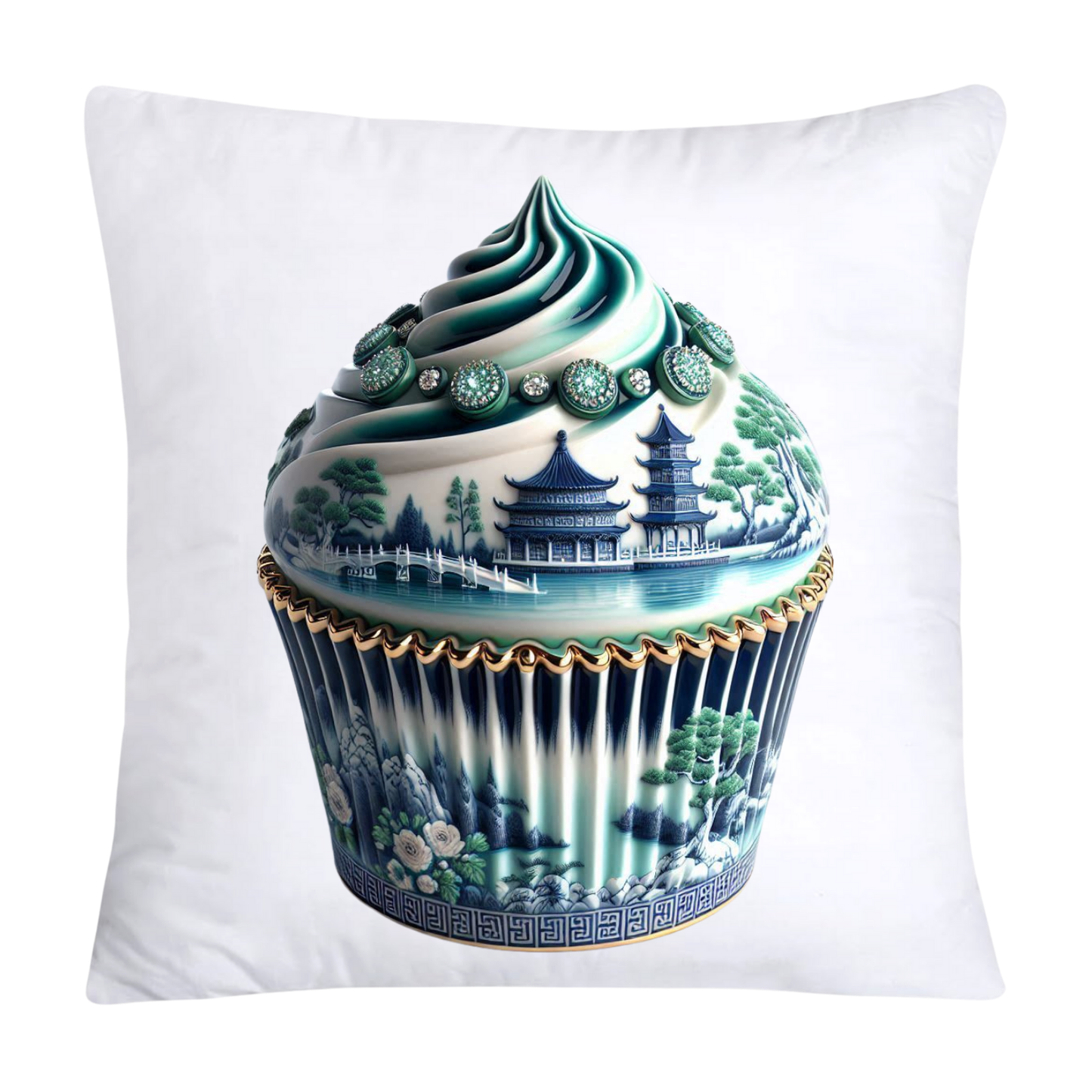 Blue Willow Chinoiserie Cupcake Throw Pillow Covers 18X18-2518