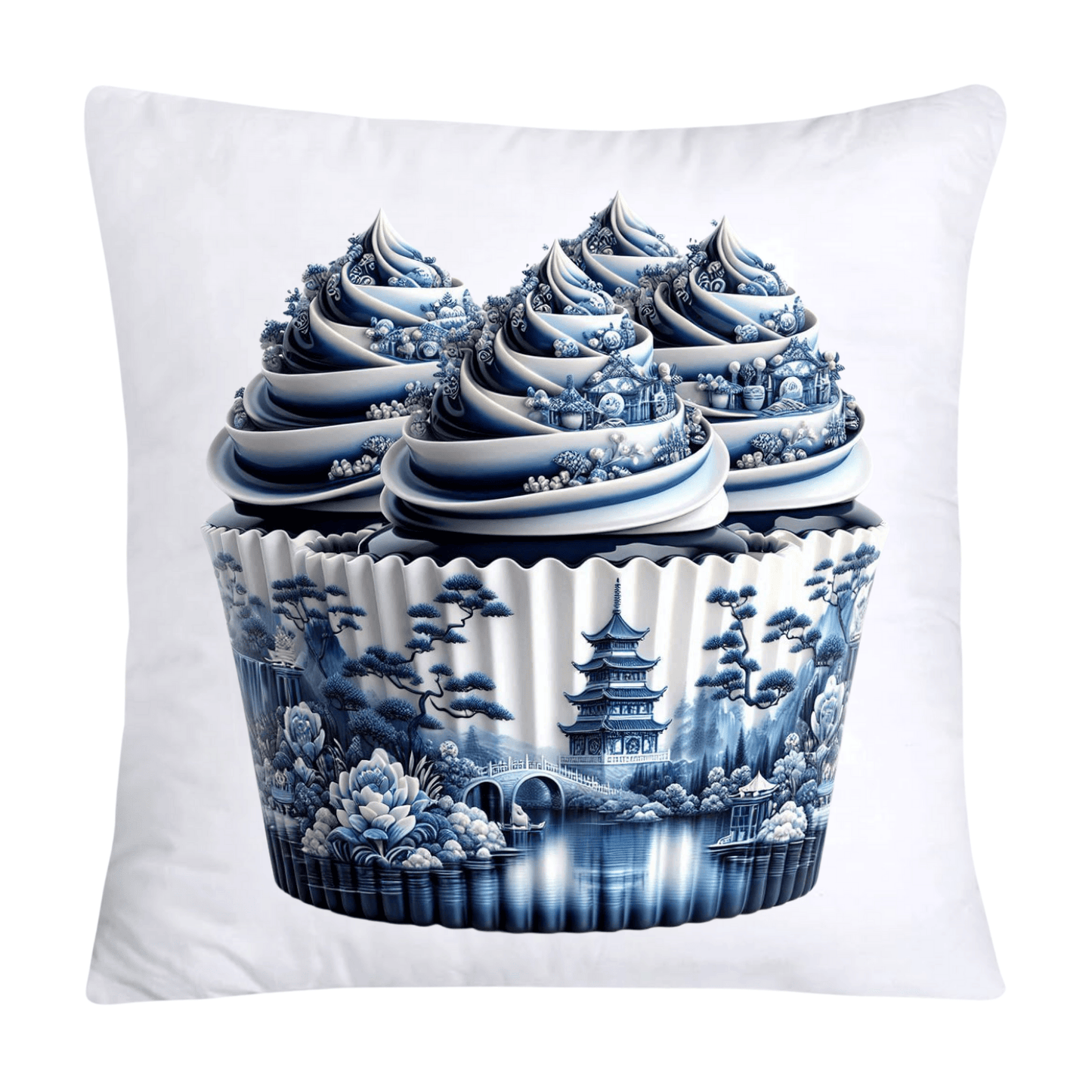 Blue Willow Chinoiserie Cupcake Throw Pillow Covers 18X18-228