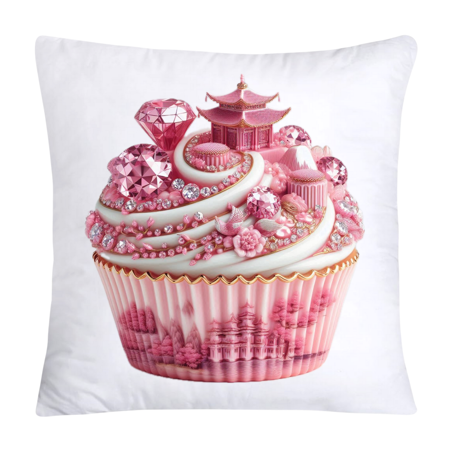 Pink Willow Chinoiserie Decorative Cupcake Throw Pillow Cover 18x18-2446