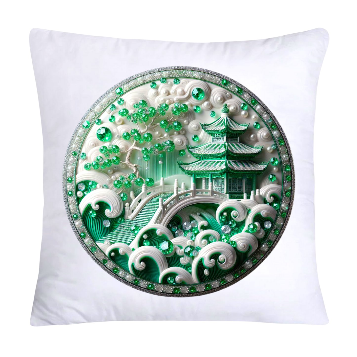 Green Willow Chinoiserie Decorative Plate Throw Pillow Covers-3969