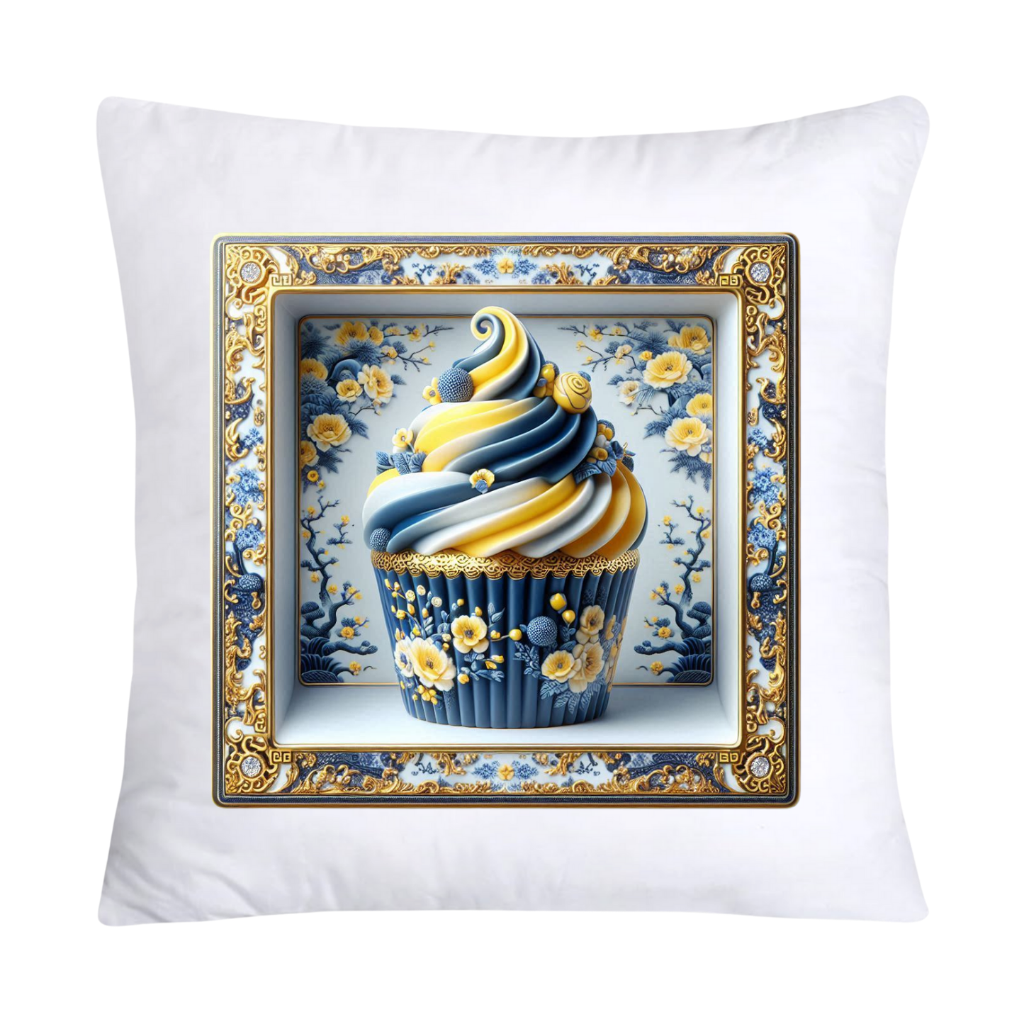 Blue and Yellow Willow 18x18 Chinoiserie Cupcake Throw Pillow Covers-5012