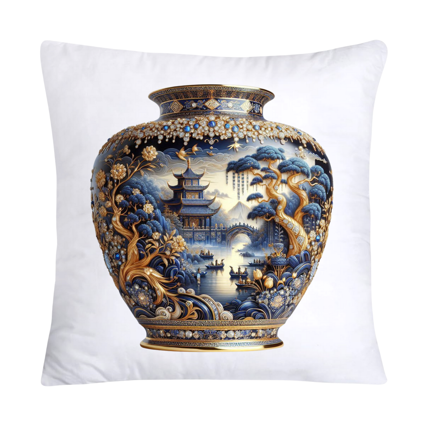 Blue Willow Chinoiserie Elegant Vase 18x18 Pillow Covers-112