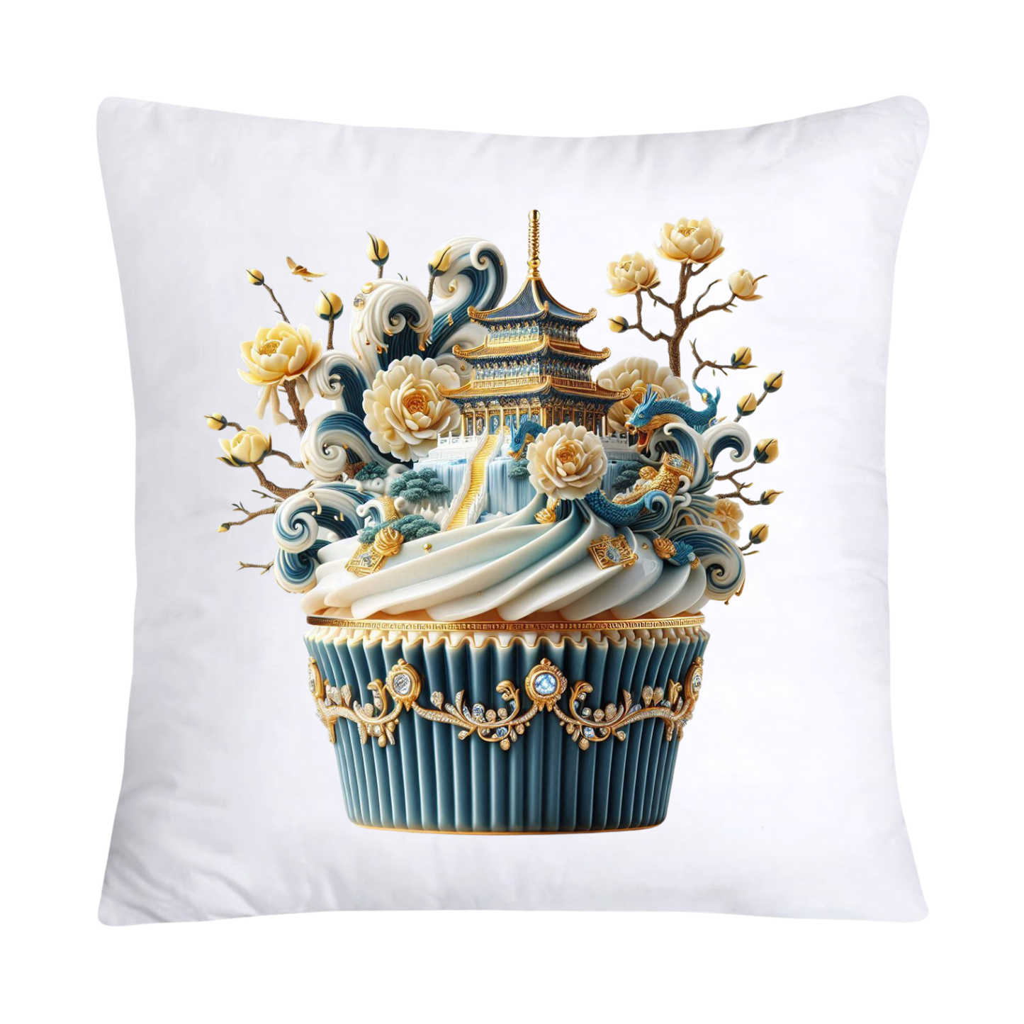 Blue and Yellow Willow 18x18 Chinoiserie Cupcake Throw Pillow Covers-5017