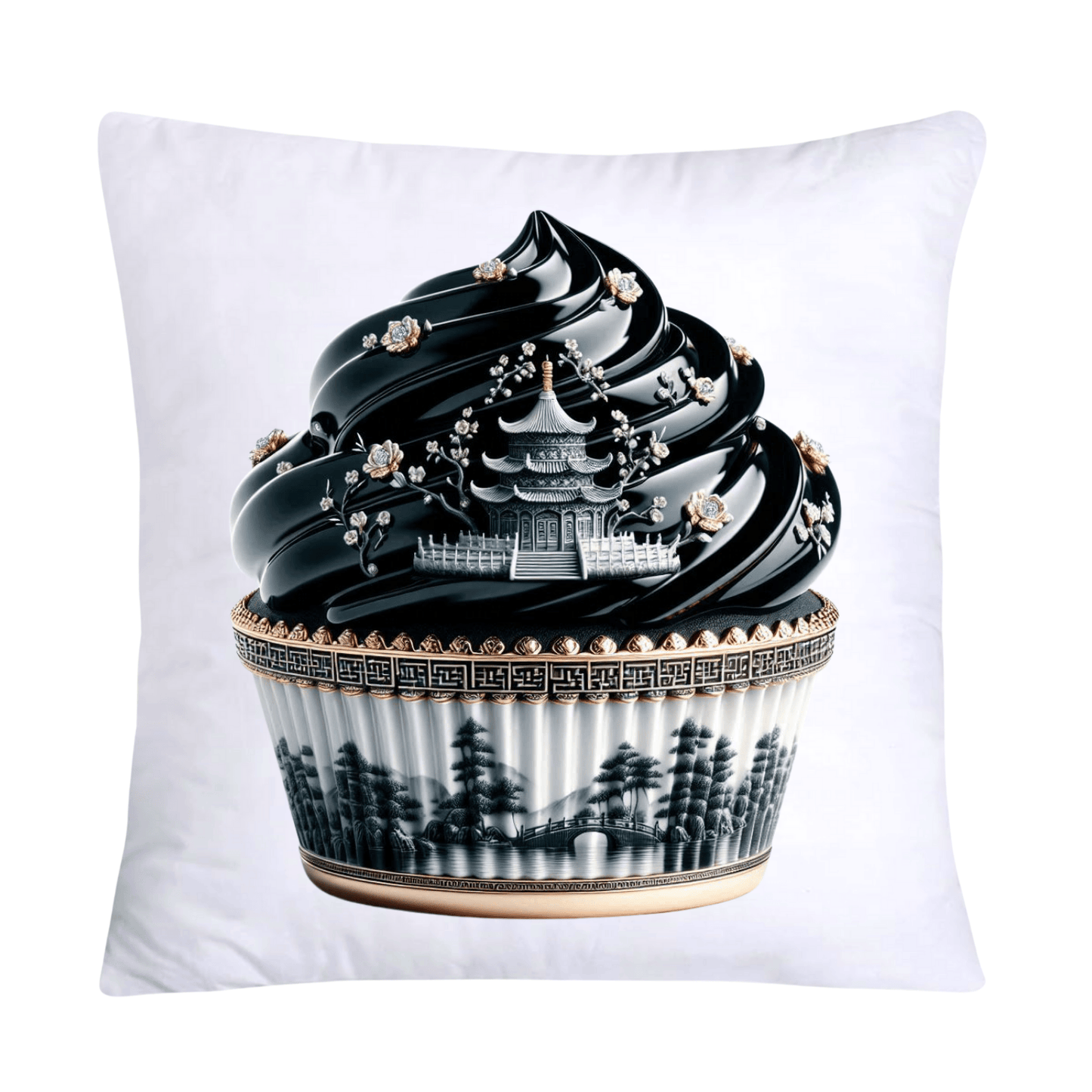 Black Willow Chinoiserie Cupcake 18x18 Throw Pillow Covers-5979