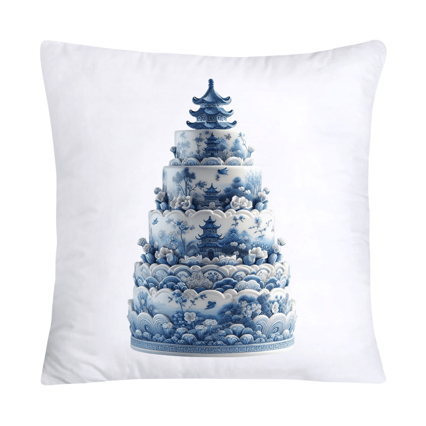 Blue Willow Chinoiserie Stunning Cake Throw Pillow Covers-6106