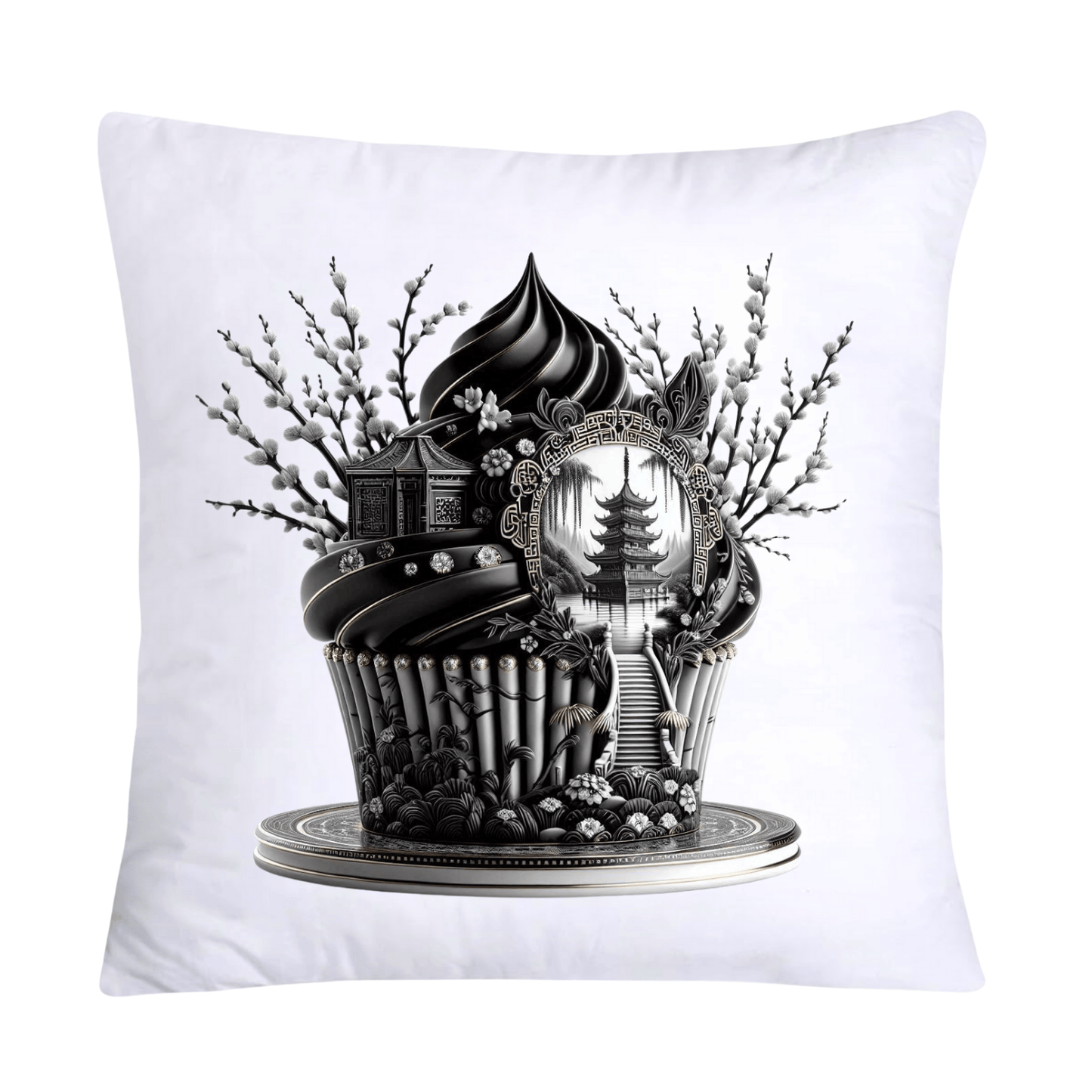 Black Willow Chinoiserie Cupcake 18x18 Throw Pillow Covers-5969