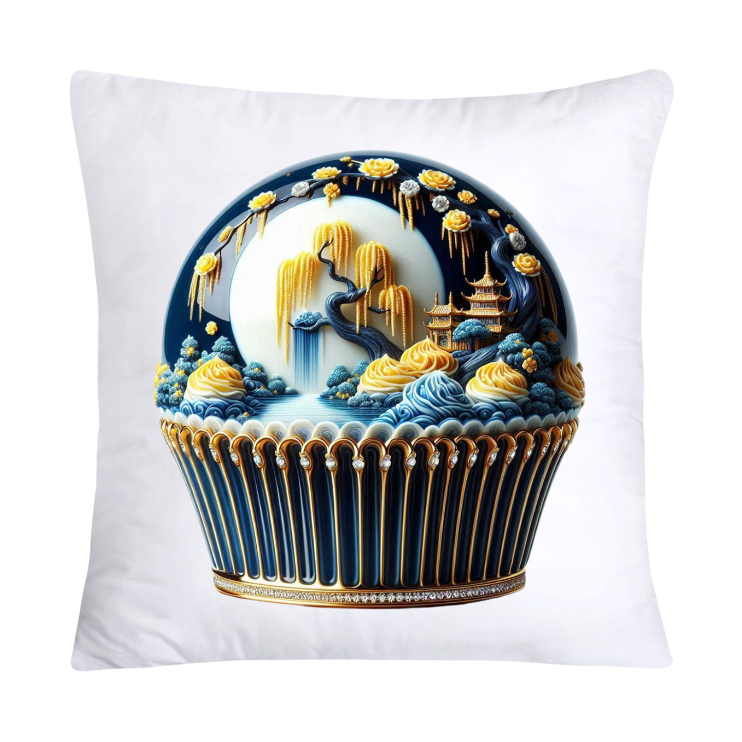 Blue and Yellow Willow 18x18 Chinoiserie Cupcake Throw Pillow Covers-5011