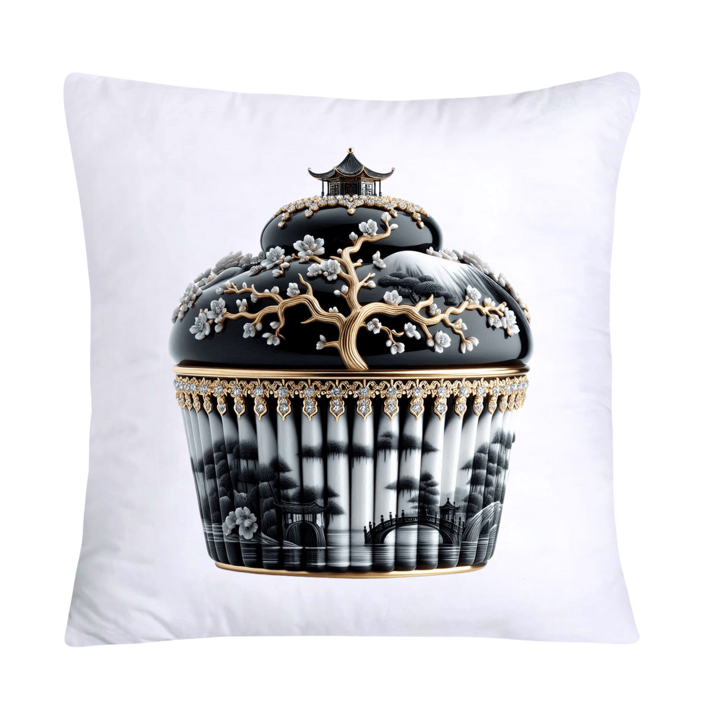 Black Willow Chinoiserie Cupcake 18x18 Throw Pillow Covers-6008