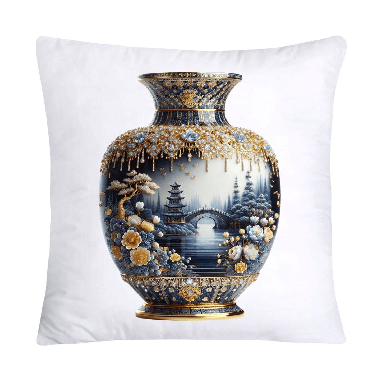 Blue Willow Chinoiserie Elegant Vase 18x18 Pillow Covers-105