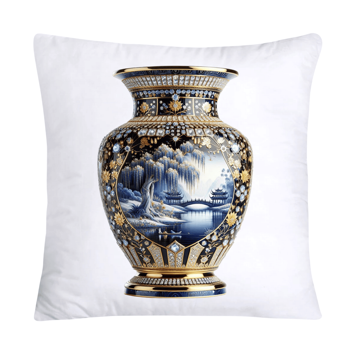 18x18 Blue Willow Chinoiserie Elegant Vase Pillow Covers-5229
