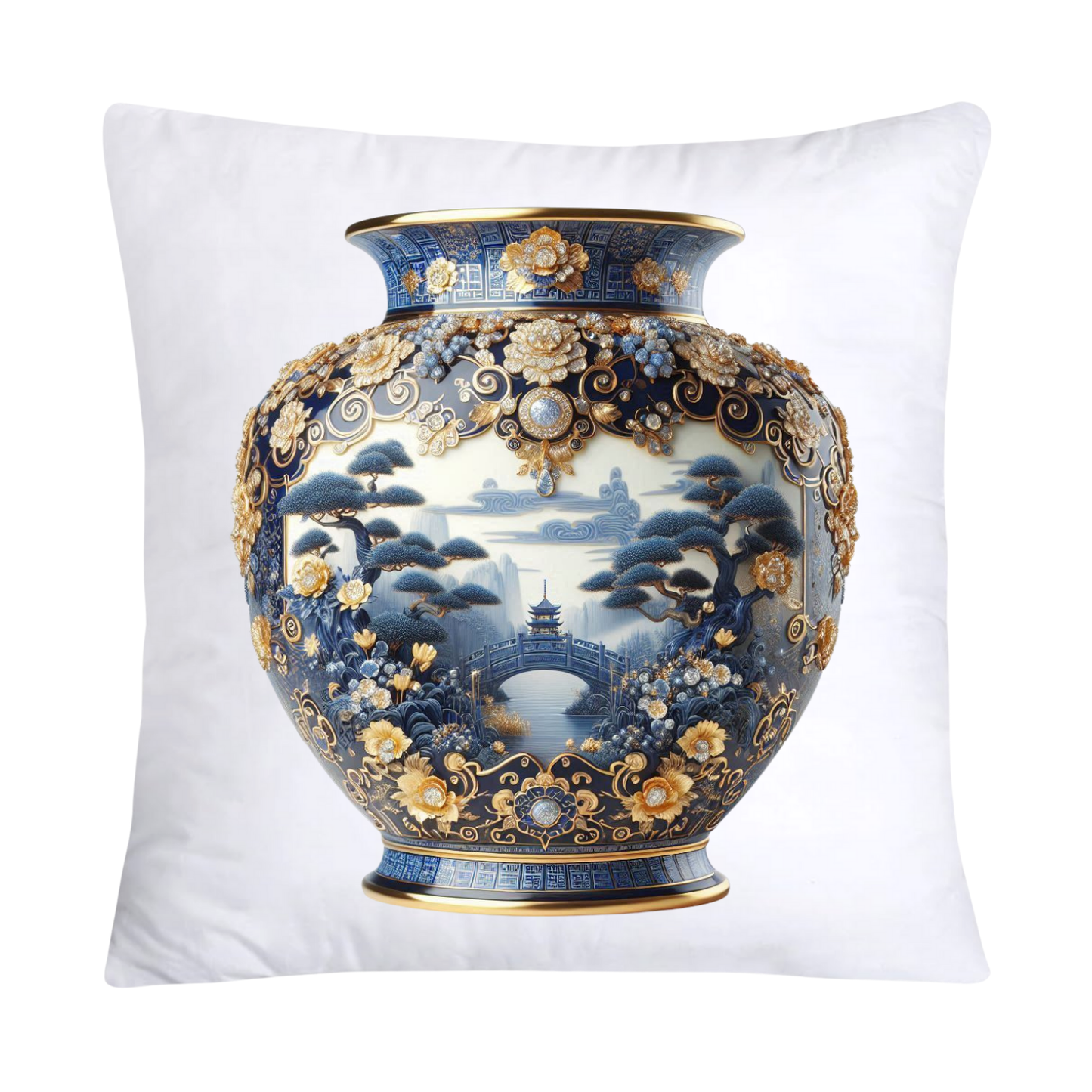 18x18 Blue Willow Chinoiserie Elegant Vase Pillow Covers-5202