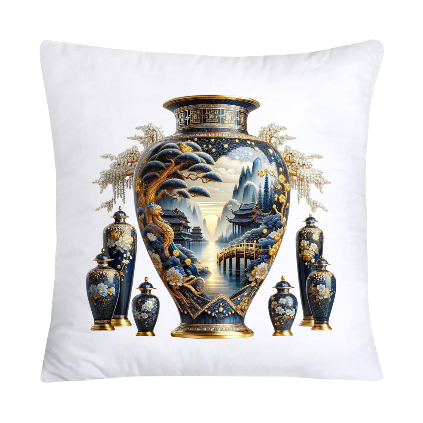Blue Willow Chinoiserie Elegant Vase 18x18 Pillow Covers-109