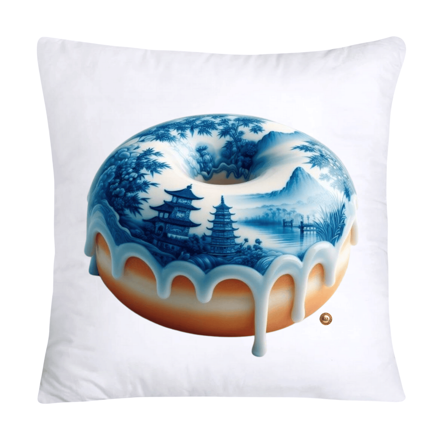 18x18 Blue Willow Whimsical Donut Throw Pillow Covers-2269
