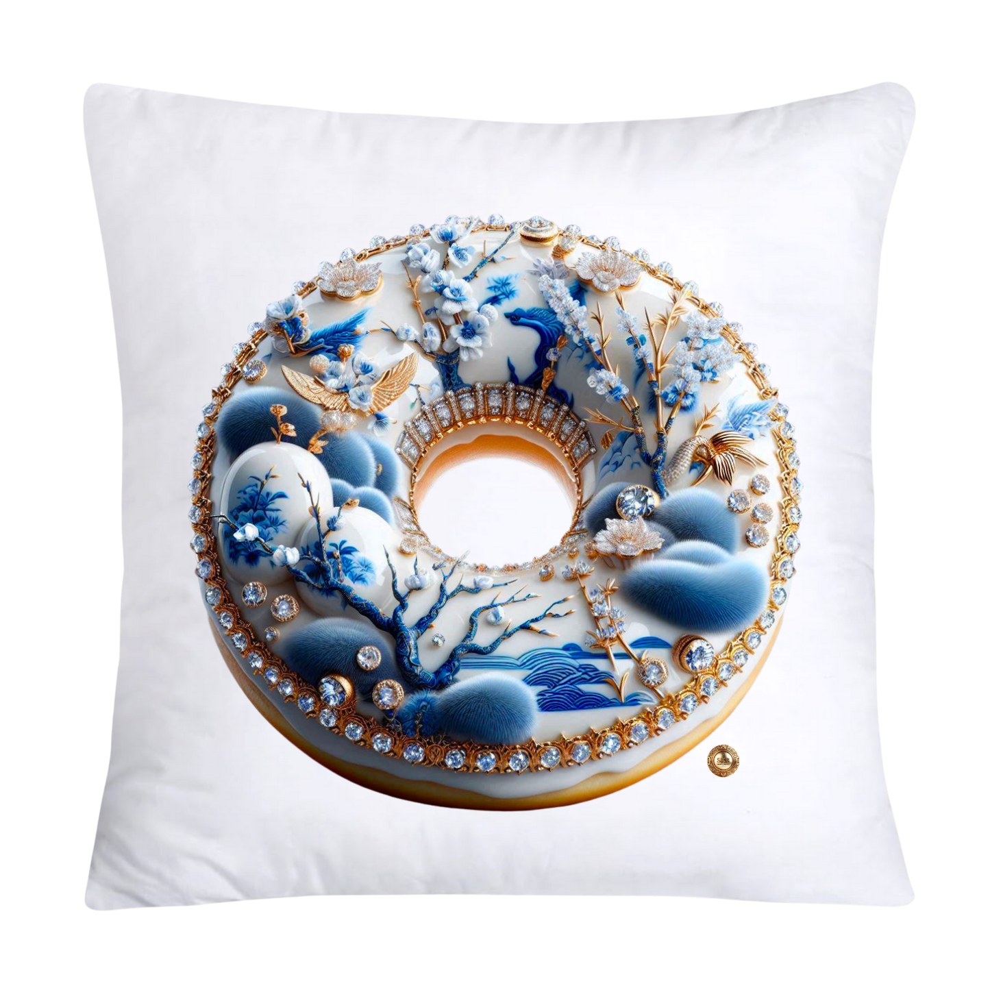 Whimsical Blue Willow Donut Throw Pillow Covers 18x18-2611