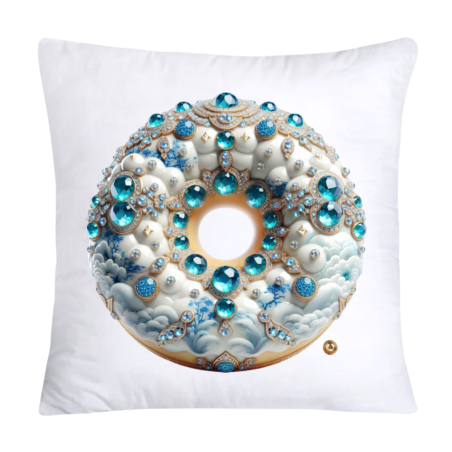 Whimsical Blue Willow Donut Throw Pillow Covers 18x18-2609