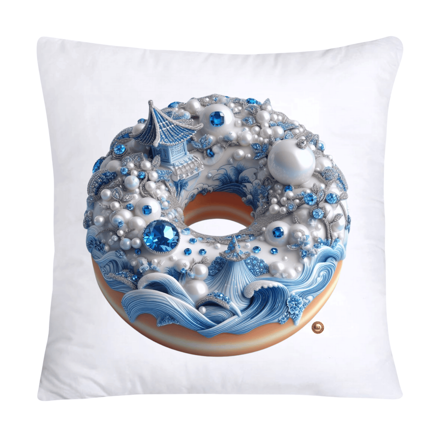 18x18 Blue Willow Whimsical Donut Throw Pillow Covers-2268