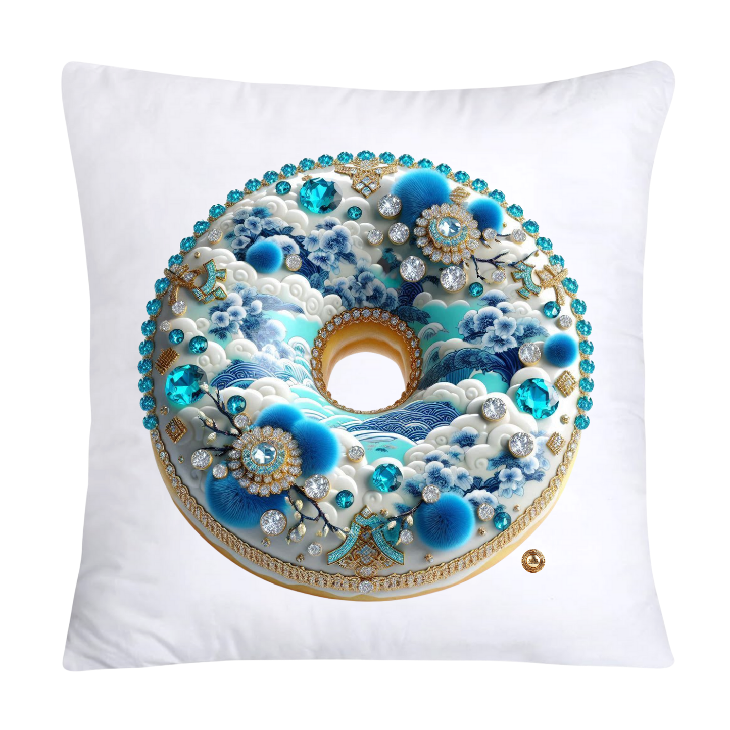 Whimsical Blue Willow Donut Throw Pillow Covers 18x18-2612