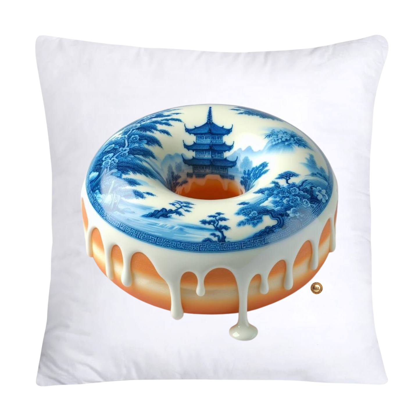 18x18 Blue Willow Whimsical Donut Throw Pillow Covers-2255