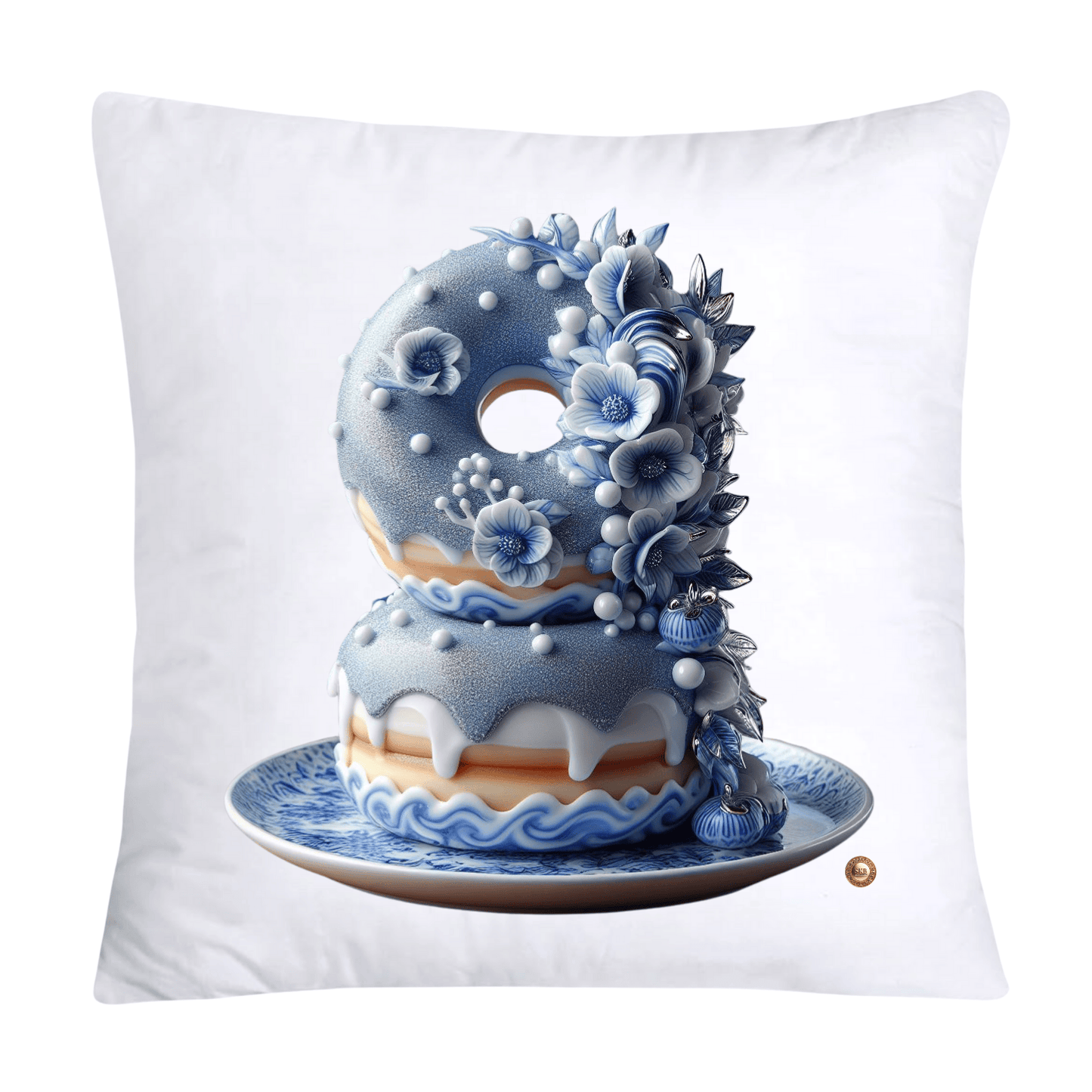 Blue Willow Whimsical 18x18 Donut Throw Pillow Cushion Covers-1221