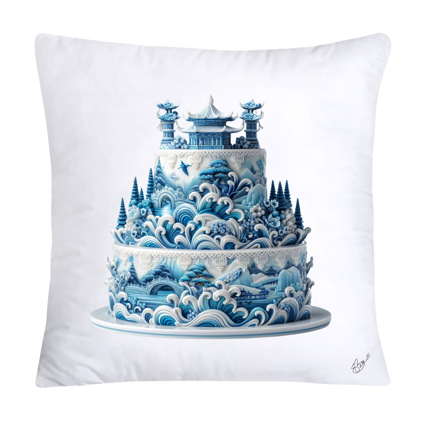 Blue Willow Sweet Cake 18x18 Pillow Covers-4907
