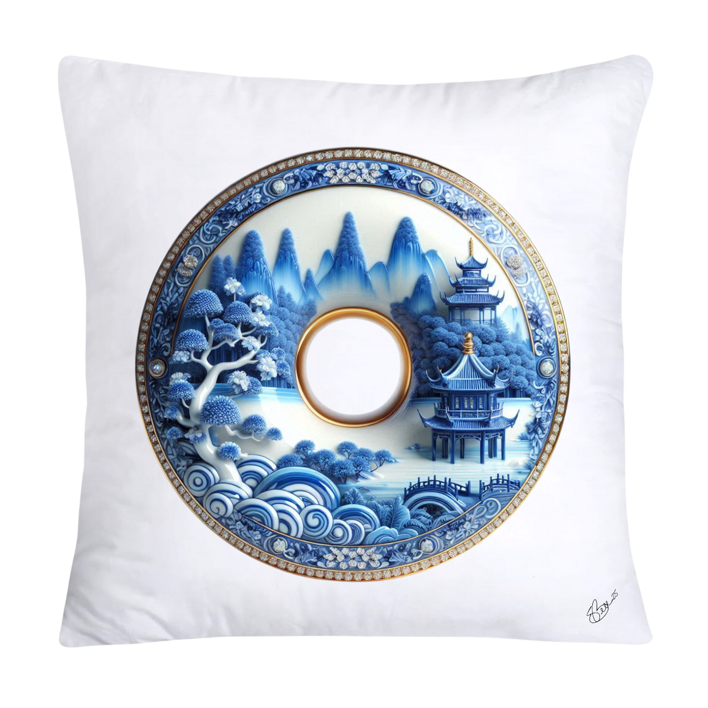 Blue Willow Whimsical Donut 18x18 Throw Pillow Covers-1376