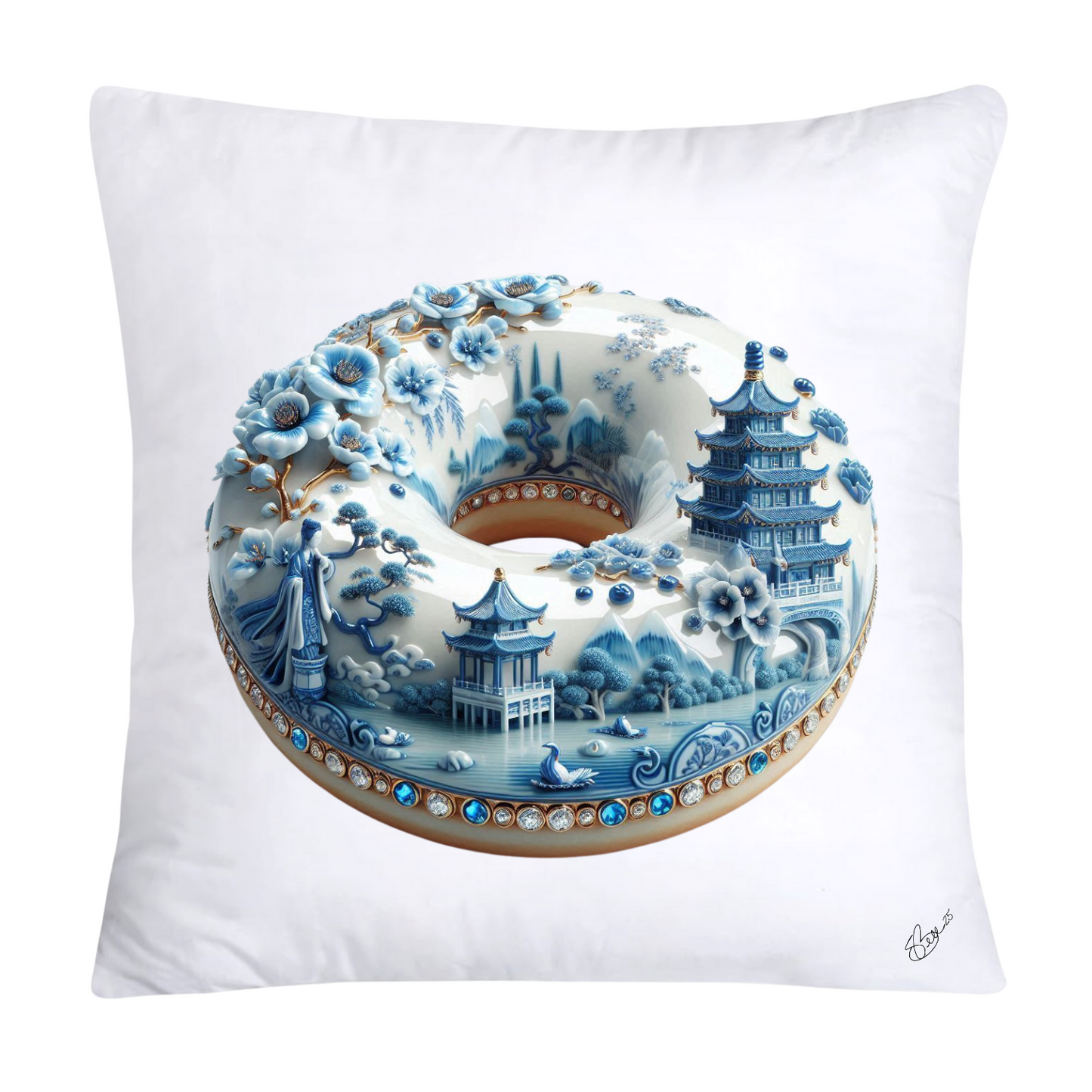 Blue Willow Whimsical Donut 18x18 Throw Pillow Covers-1370