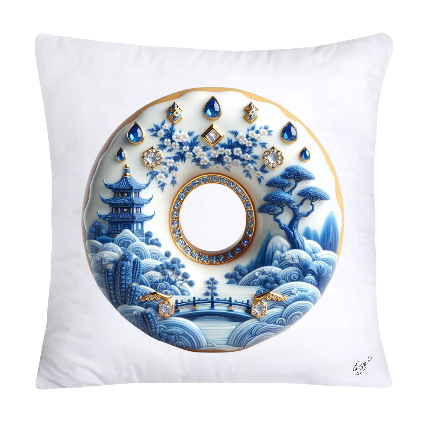 Blue Willow Whimsical Donut Throw Pillow Covers 18X18-1411