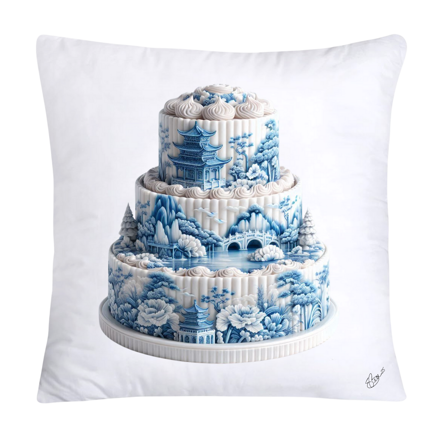 Blue Willow Sweet Cake 18x18 Pillow Covers-4908