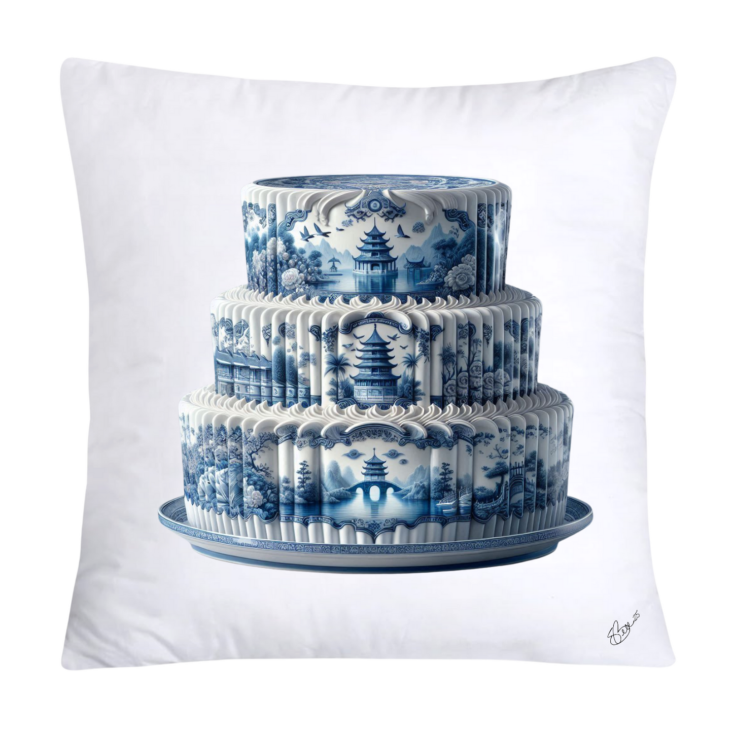 Blue Willow Sweet Cake 18x18 Pillow Covers-4901