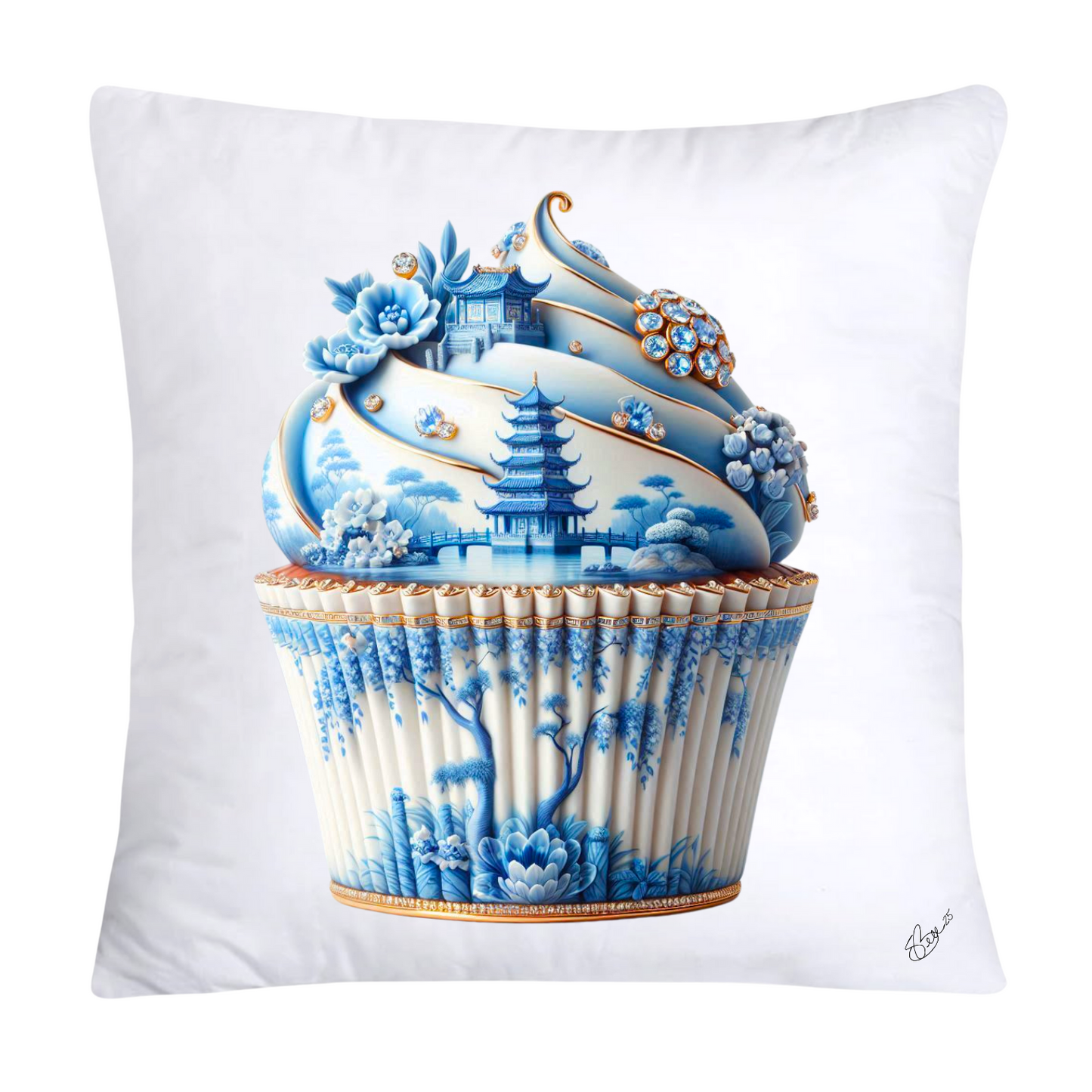 Blue Willow 18x18 Chinoiserie Cupcake Throw Pillow Covers-4956