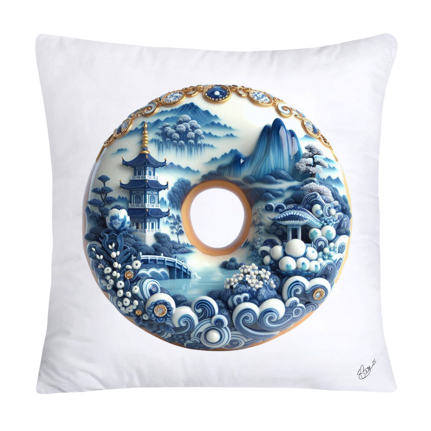Blue Willow Whimsical Donut 18x18 Throw Pillow Covers-1377