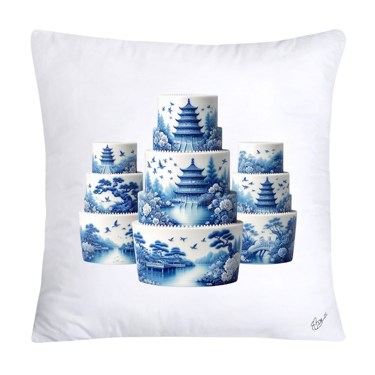 Blue Willow Sweet Cake 18x18 Pillow Covers-4906