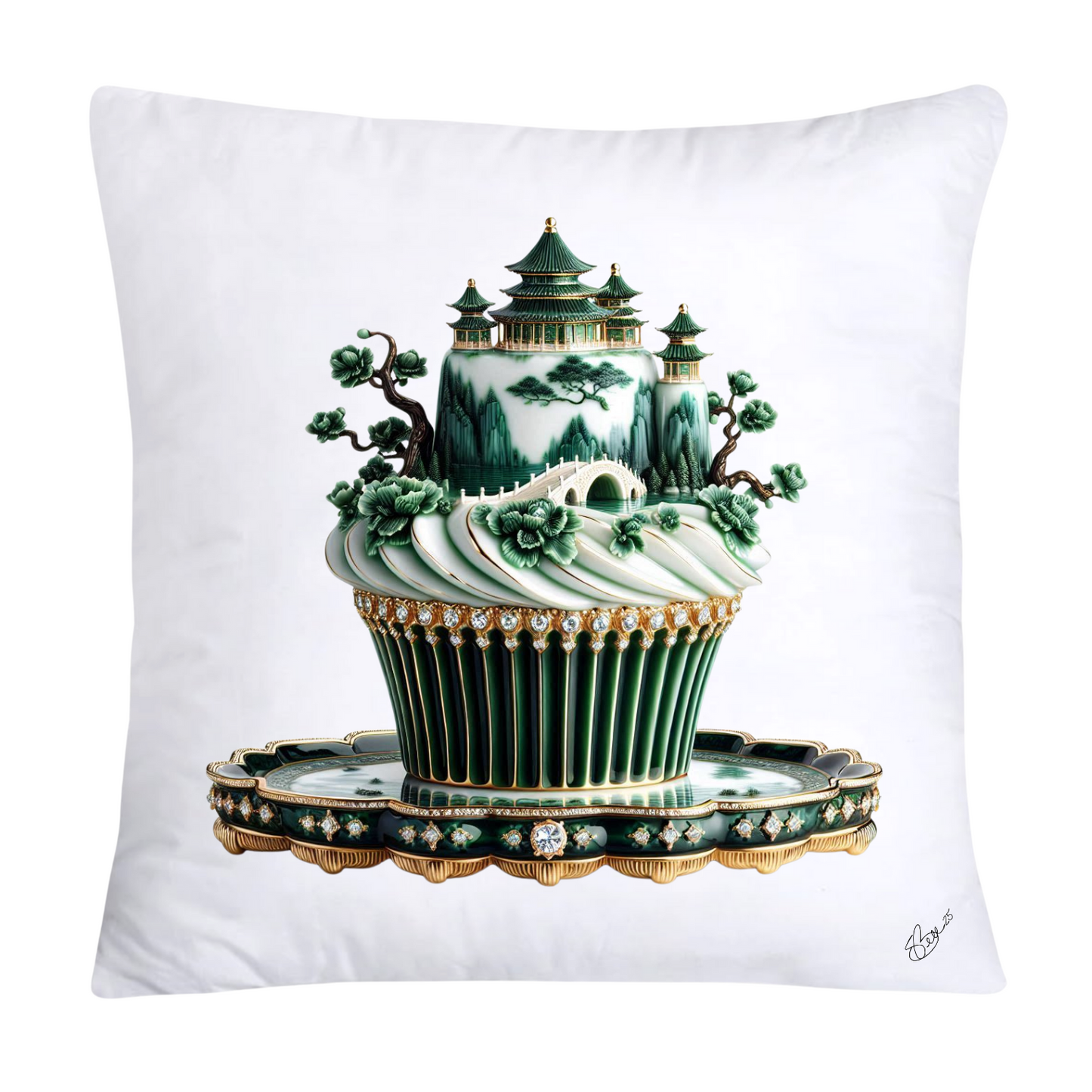 Classic Green Willow Cupcake Pillow Covers 18X18-2477