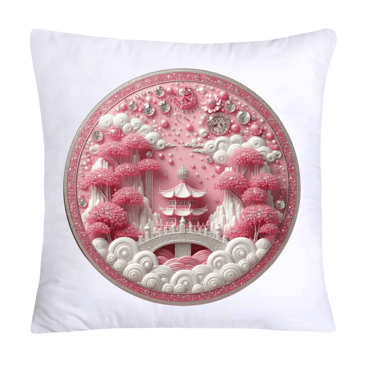 Pink Willow Chinoiserie Plate Throw Pillow Covers 18X18-562