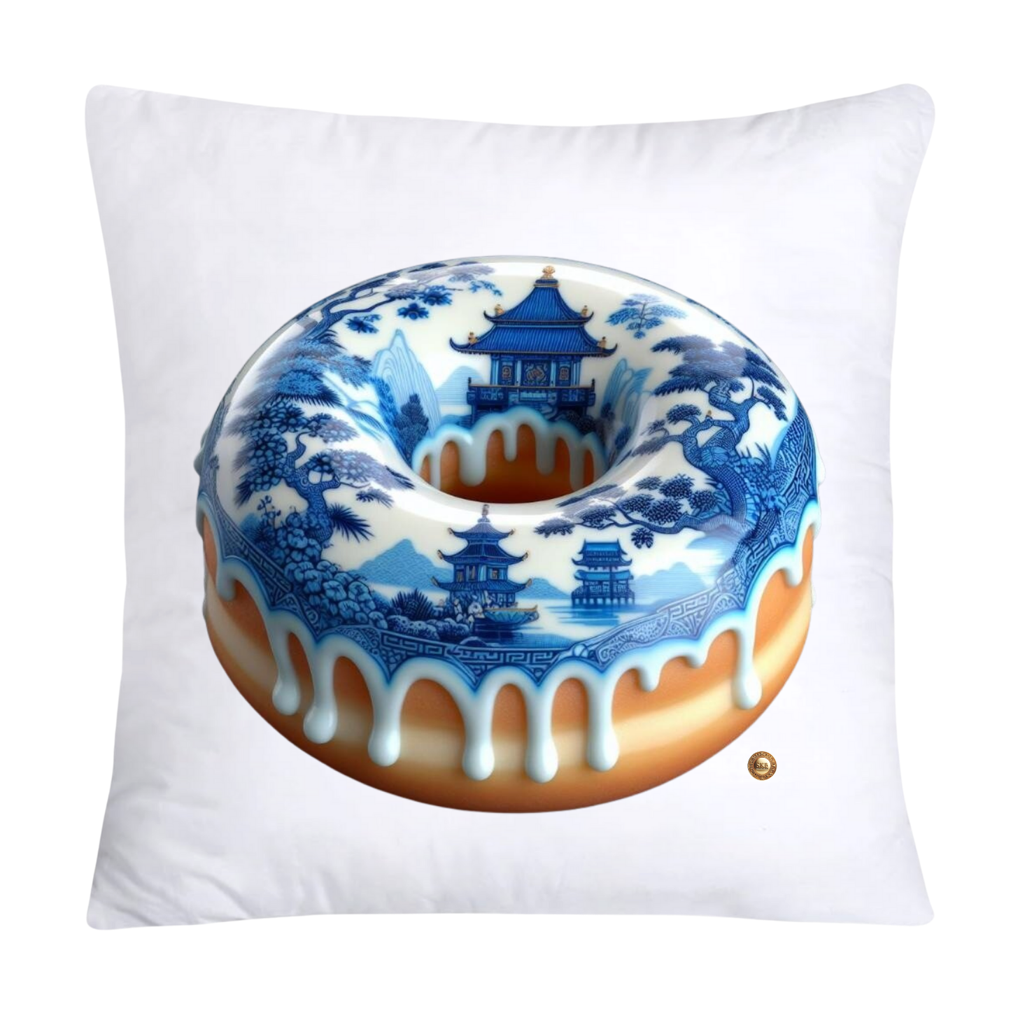 18x18 Blue Willow Whimsical Donut Throw Pillow Covers-2256
