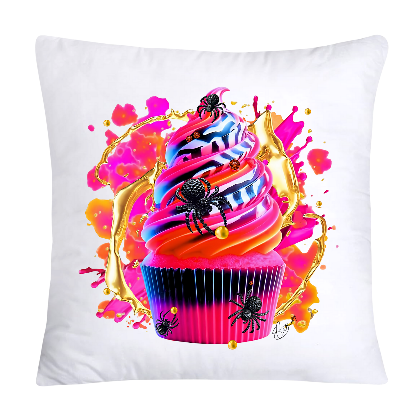 Sugar Crawler Spiders and Vivid Cupcake Throw Pillow Covers-421