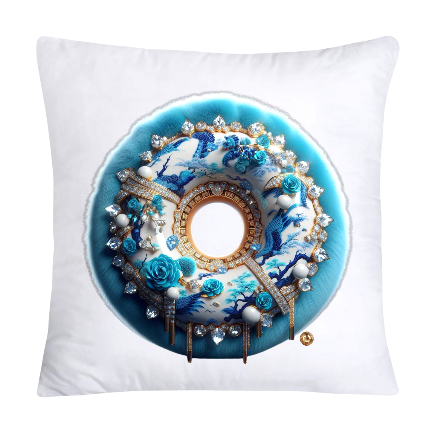 Whimsical Blue Willow Donut Throw Pillow Covers 18x18- 2615