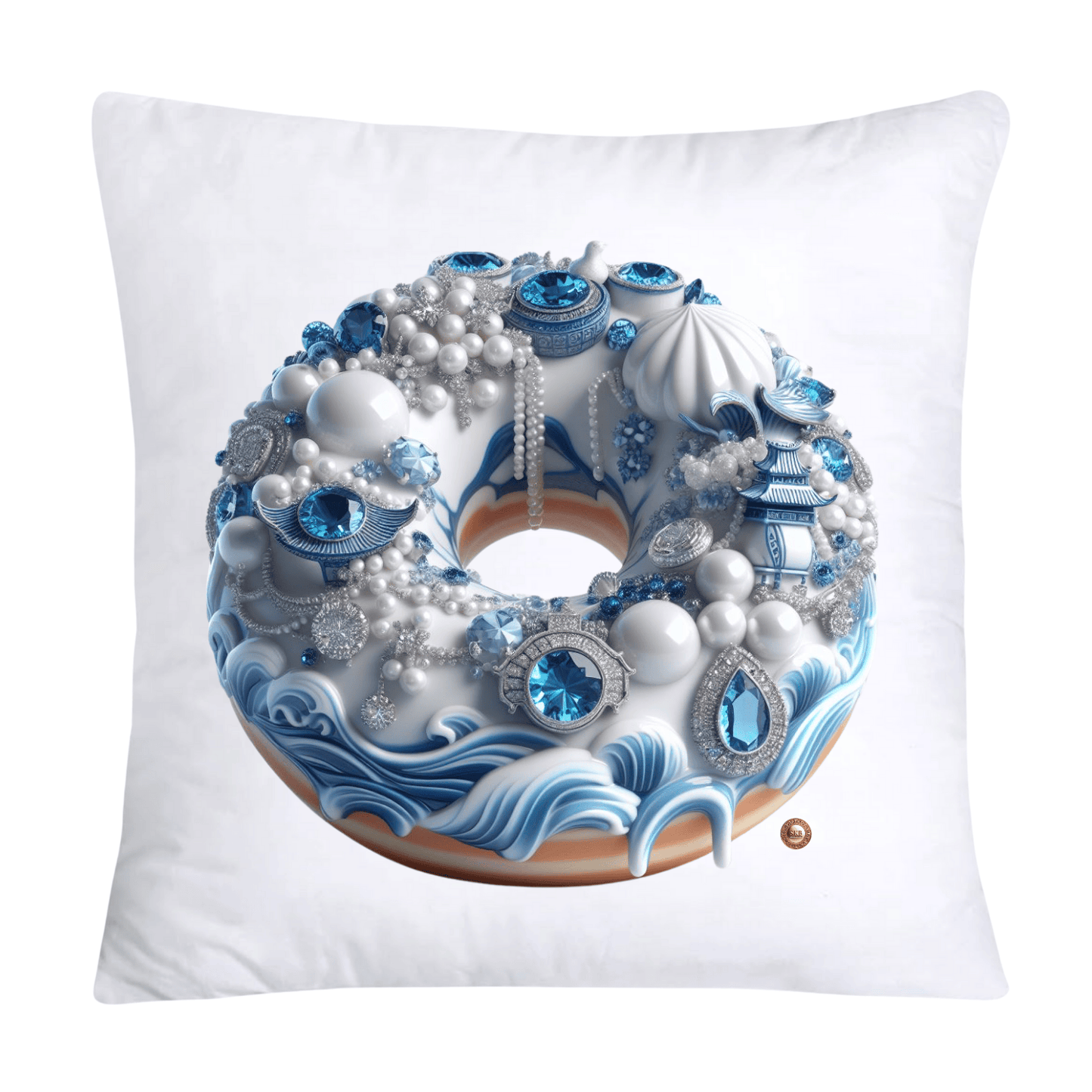 18x18 Blue Willow Whimsical Donut Throw Pillow Covers-2263