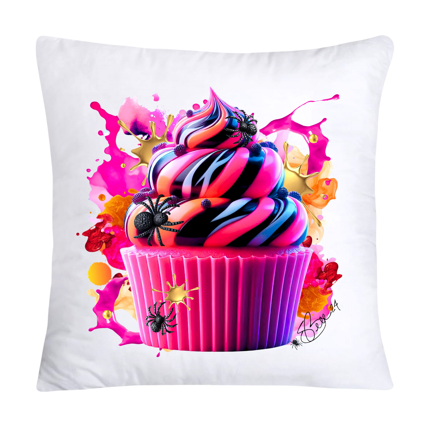 Sugar Crawler Spiders and Vivid Cupcake Throw Pillow Covers-2570