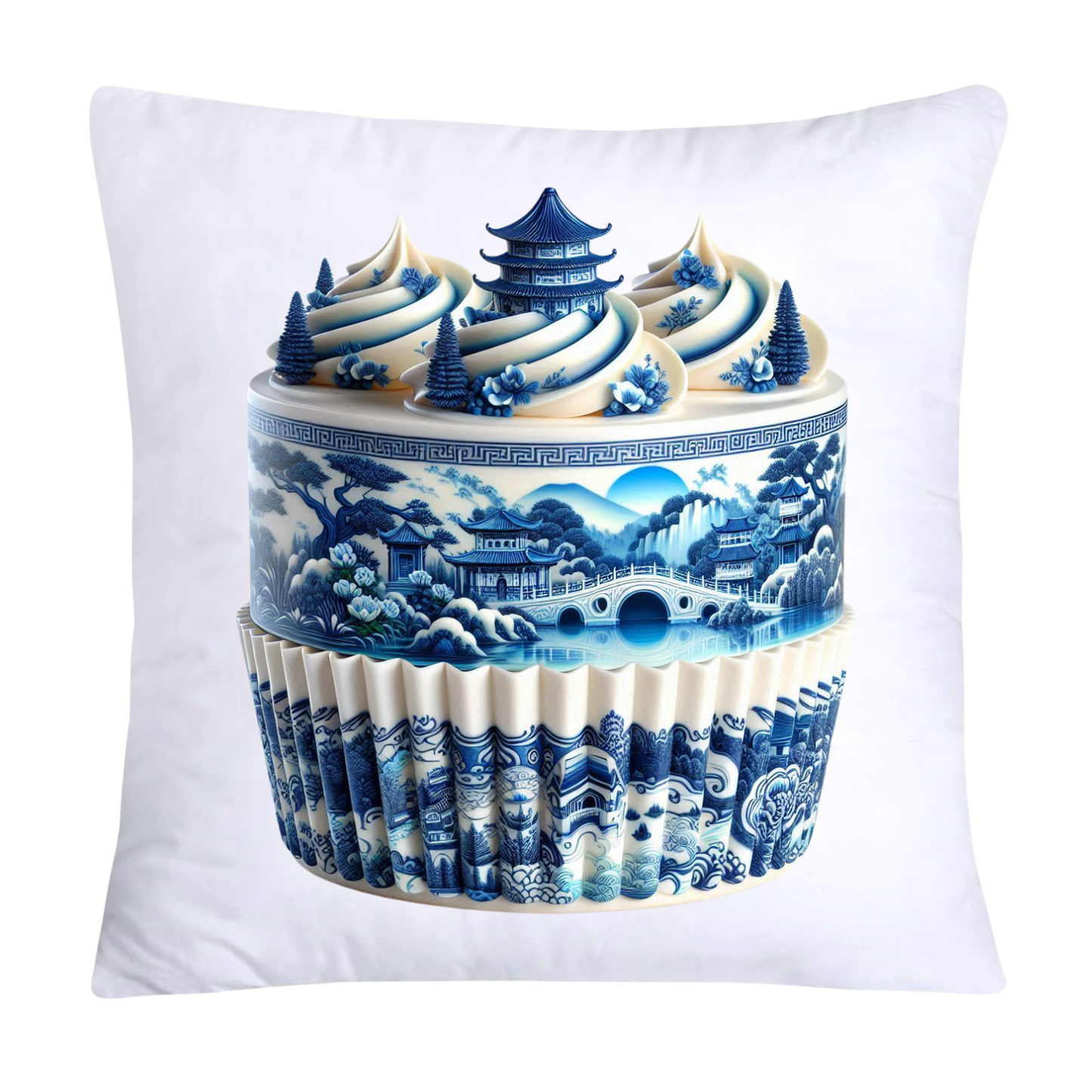Blue Willow Chinoiserie Stunning Cake Throw Pillow Covers-6095