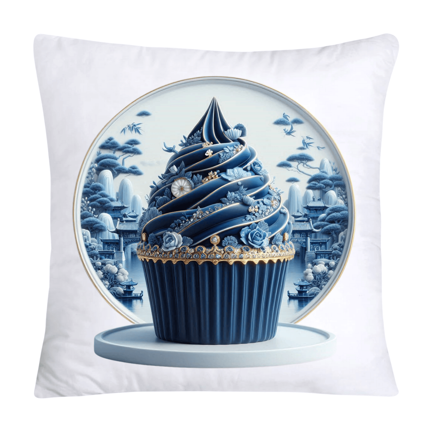 Blue Willow Chinoiserie Cupcake Throw Pillow Covers 18X18-46