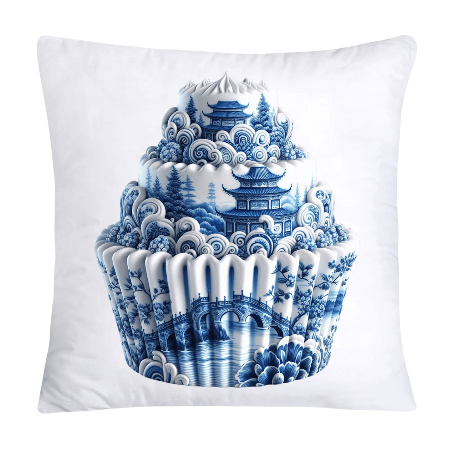 Blue Willow Chinoiserie Cupcake Throw Pillow Covers 18X18-1114