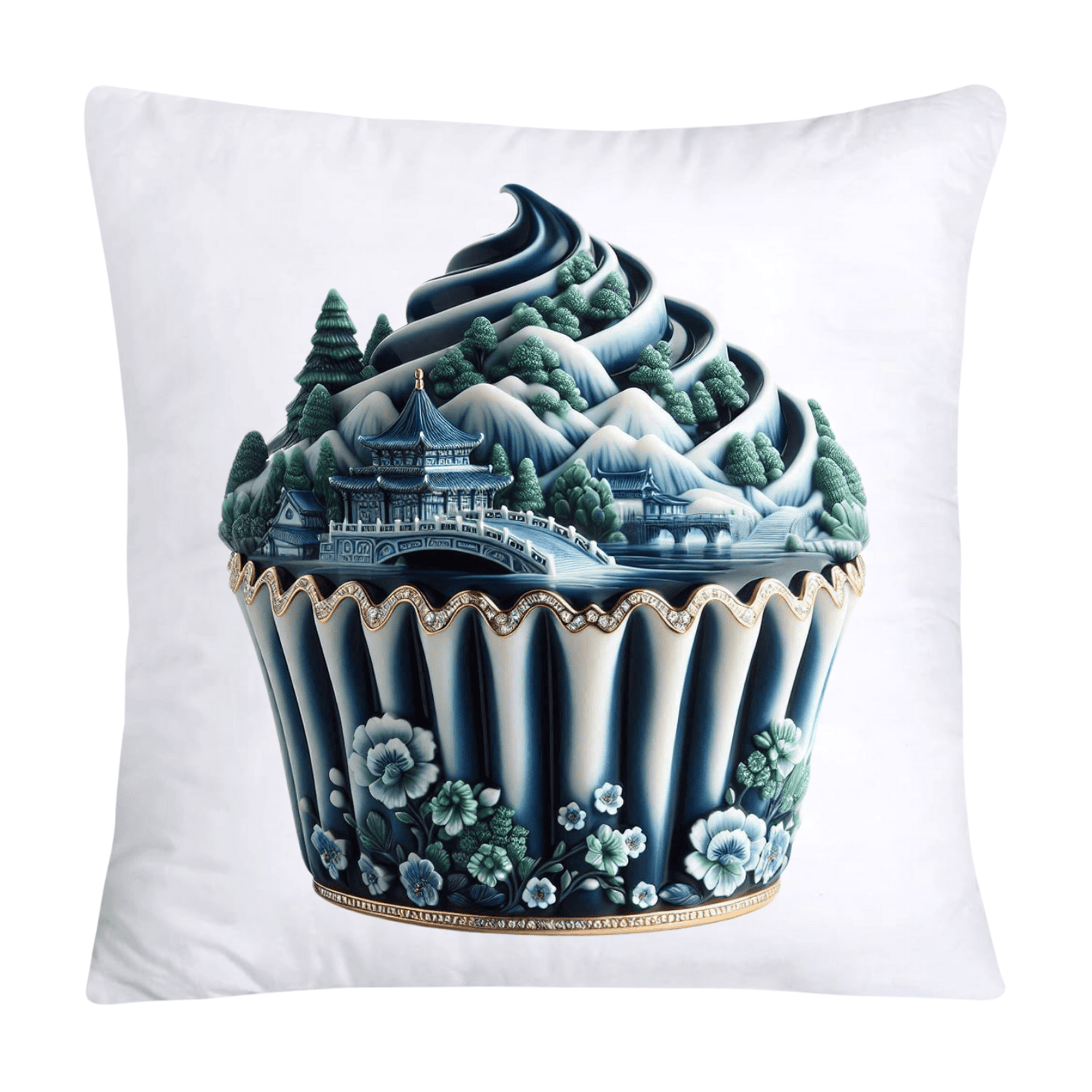 Blue Willow Chinoiserie Cupcake Throw Pillow Covers 18X18-2531