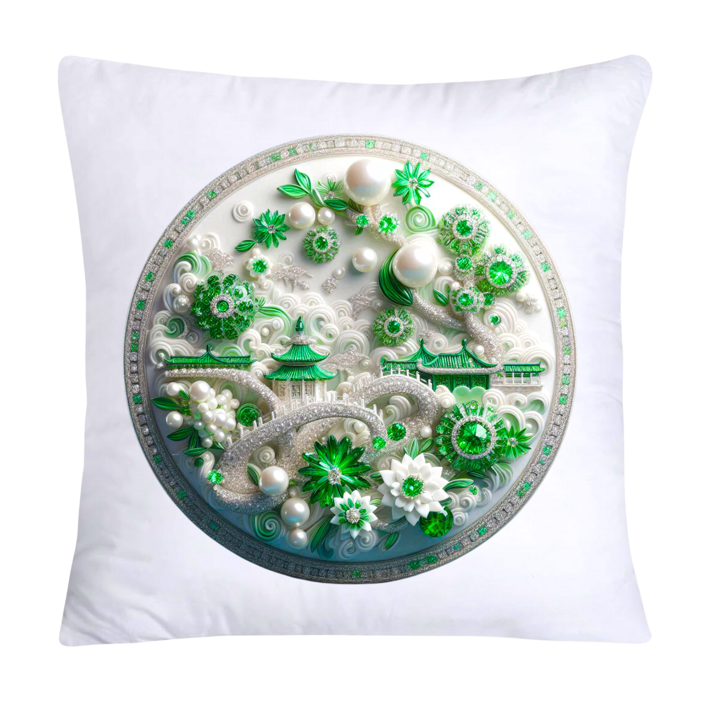 Green Willow Chinoiserie Decorative Plate Throw Pillow Covers-3970