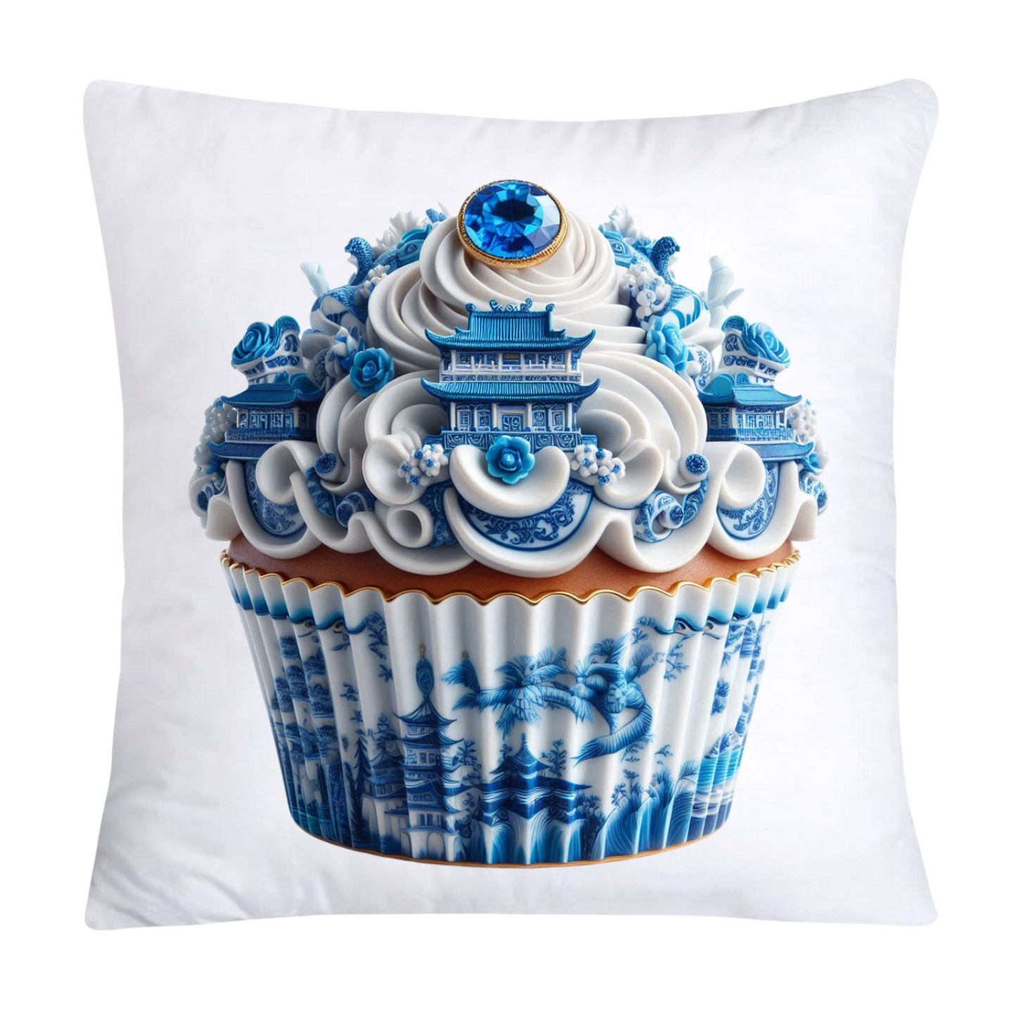 Blue Willow Chinoiserie Cupcake Throw Pillow Covers 18X18-1110