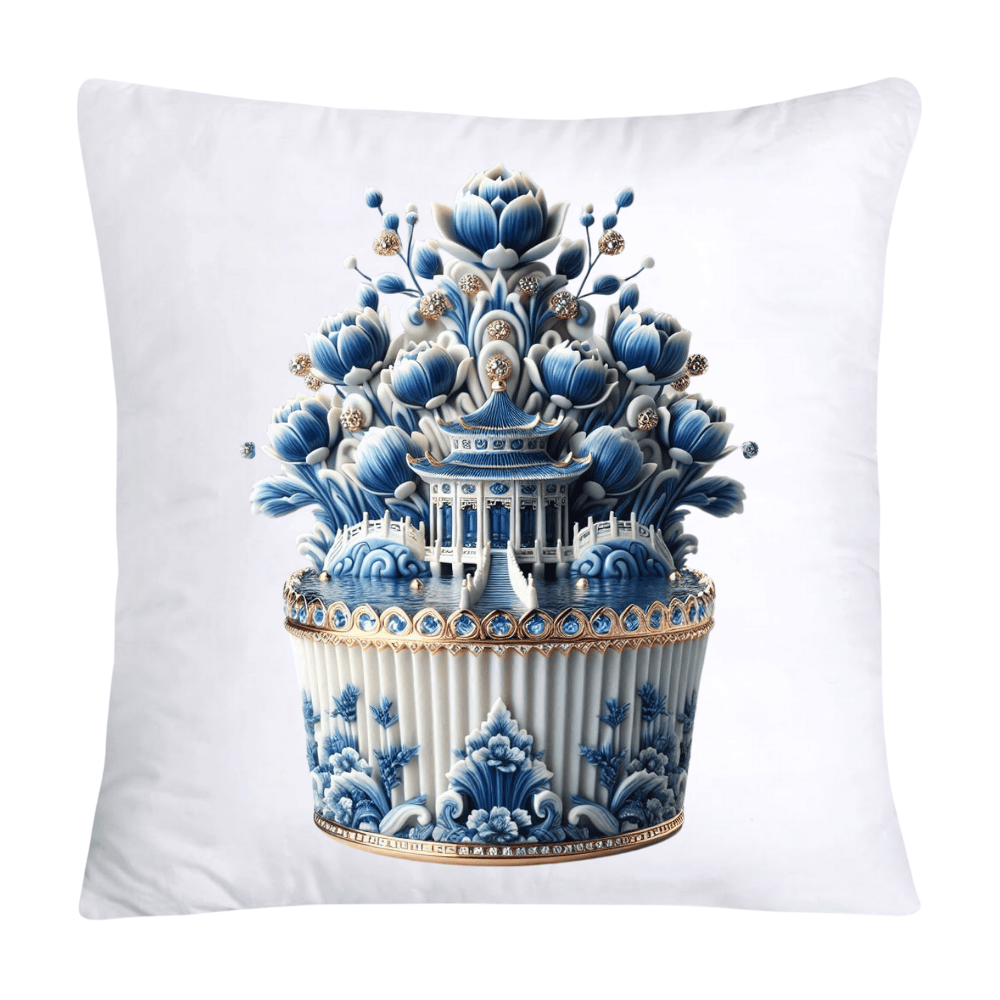 Blue Willow Chinoiserie Cupcake Throw Pillow Covers 18X18-20