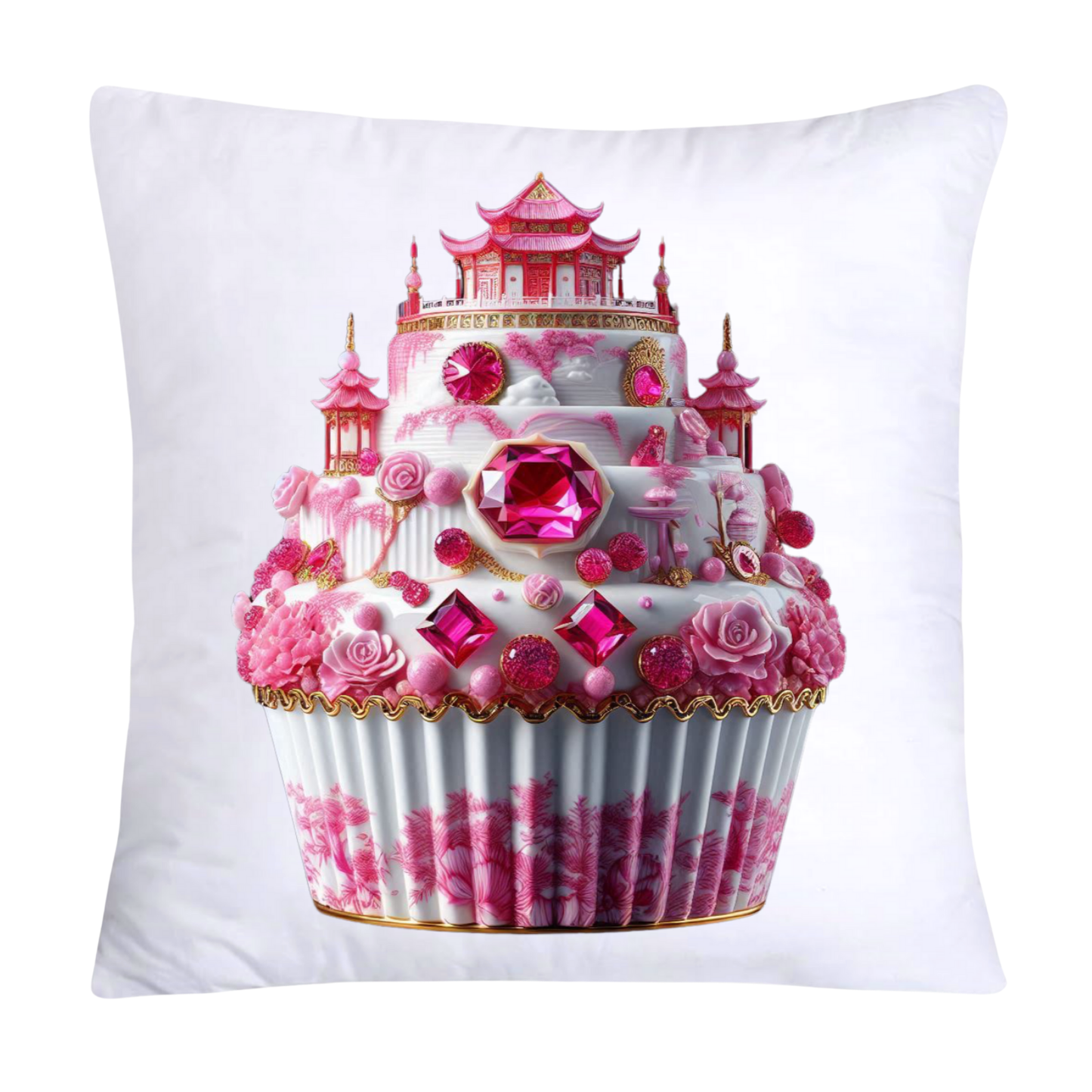 Pink Willow Chinoiserie Decorative Cupcake Throw Pillow Cover 18x18-2428