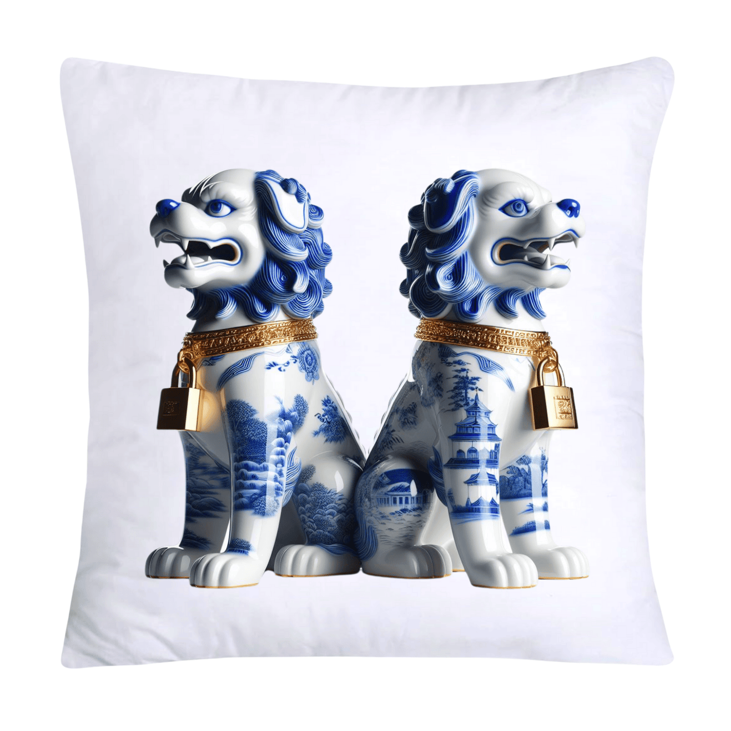 Classic Chinese Blue Willow Foo Dogs Throw Pillow Covers-1018